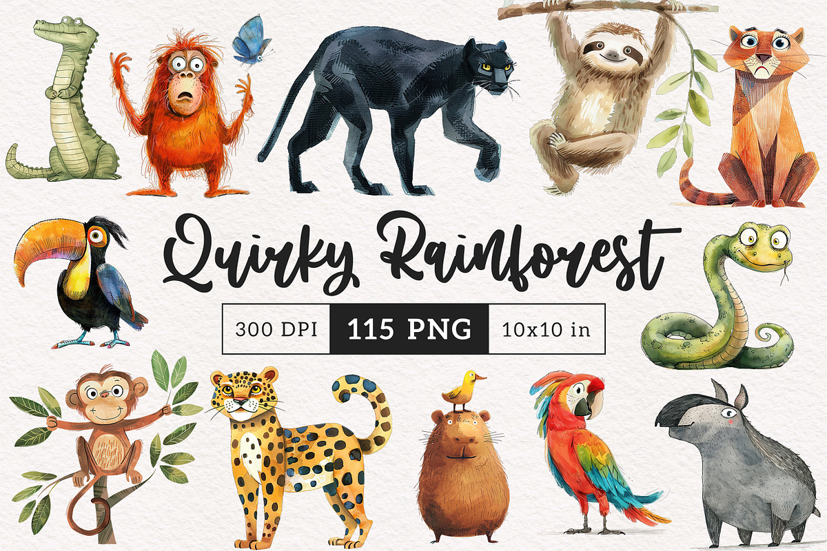 Quirky Rainforest Animals, an Animal Illustration by PaintPixelCo (Photo 1 of 19)