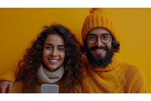 Happy Indian couple holding big, a Technology Photo by ZinetroN
