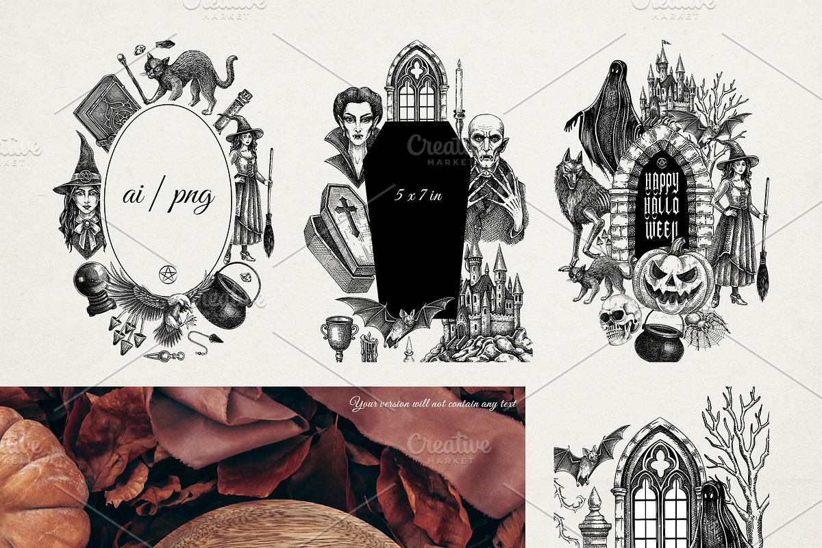 Gothic Halloween Hand Drawn Vectors, a Seasonal Illustration by Yevheniia (Photo 8 of 14)