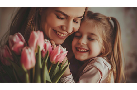 Child congratulates mother, gives, a Person Photo by ZinetroN