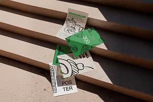 Multiple Folded Poster Stairs Mockup