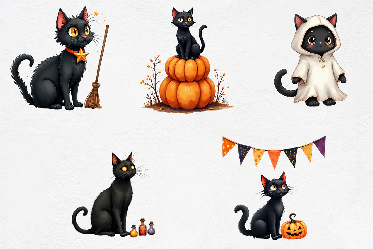 Halloween Black Cat Clipart PNG, an Illustration by CrexoraLab (Photo 3 of 5)