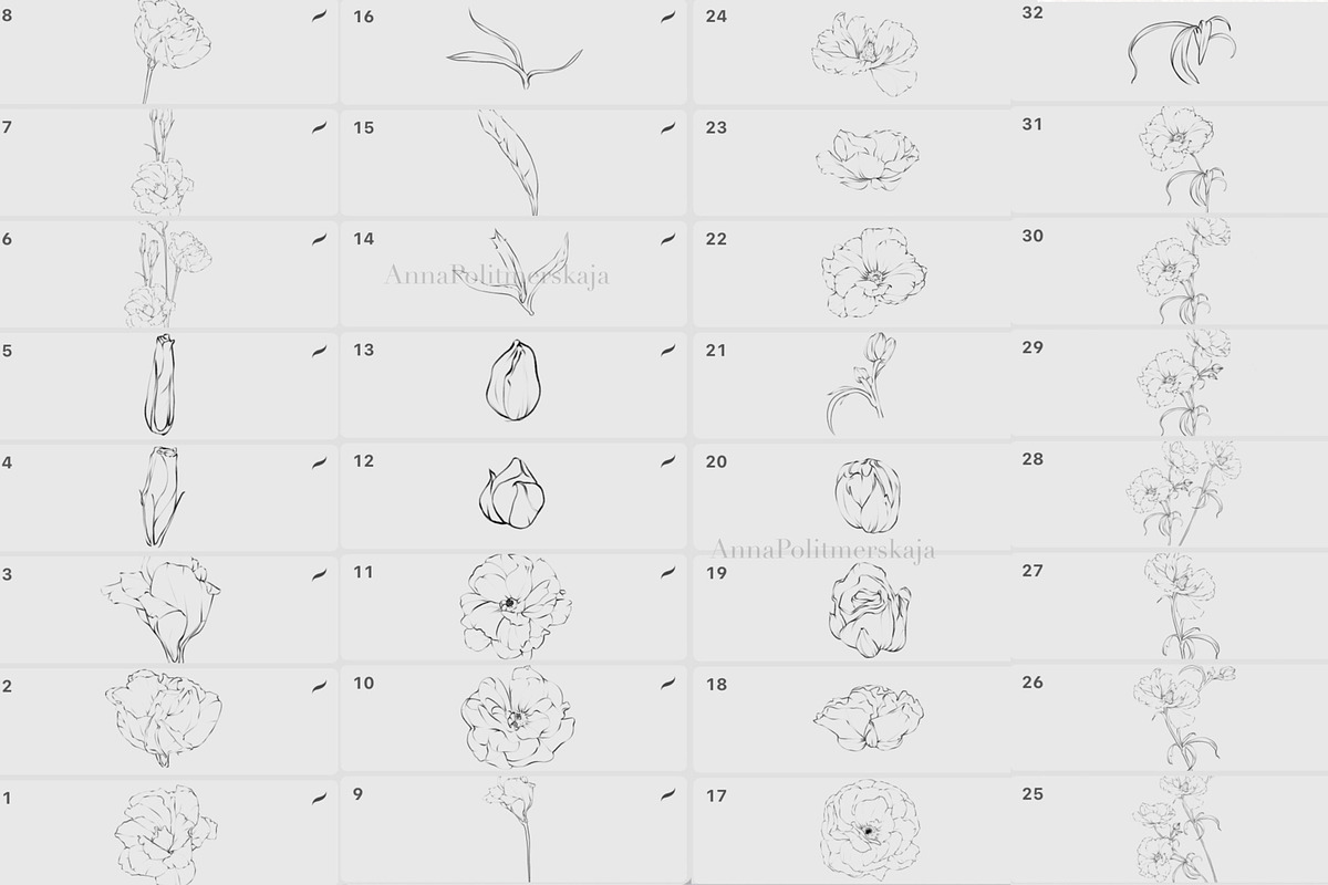 Procreate flower stamp, anemones, a Brush Add-On by AnnaPolitmerskaja (Photo 4 of 6)