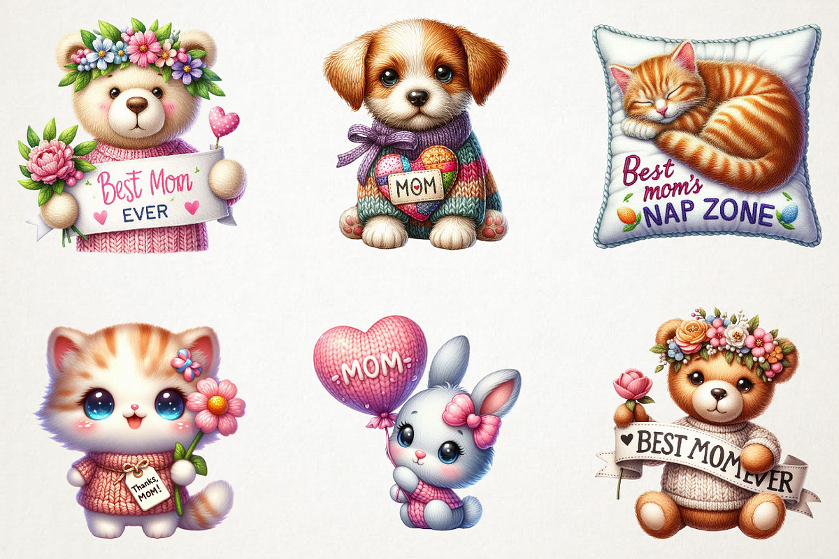 Kawaii Knitted Animals Mother's Day, an Illustration by RobertsArt (Photo 7 of 7)