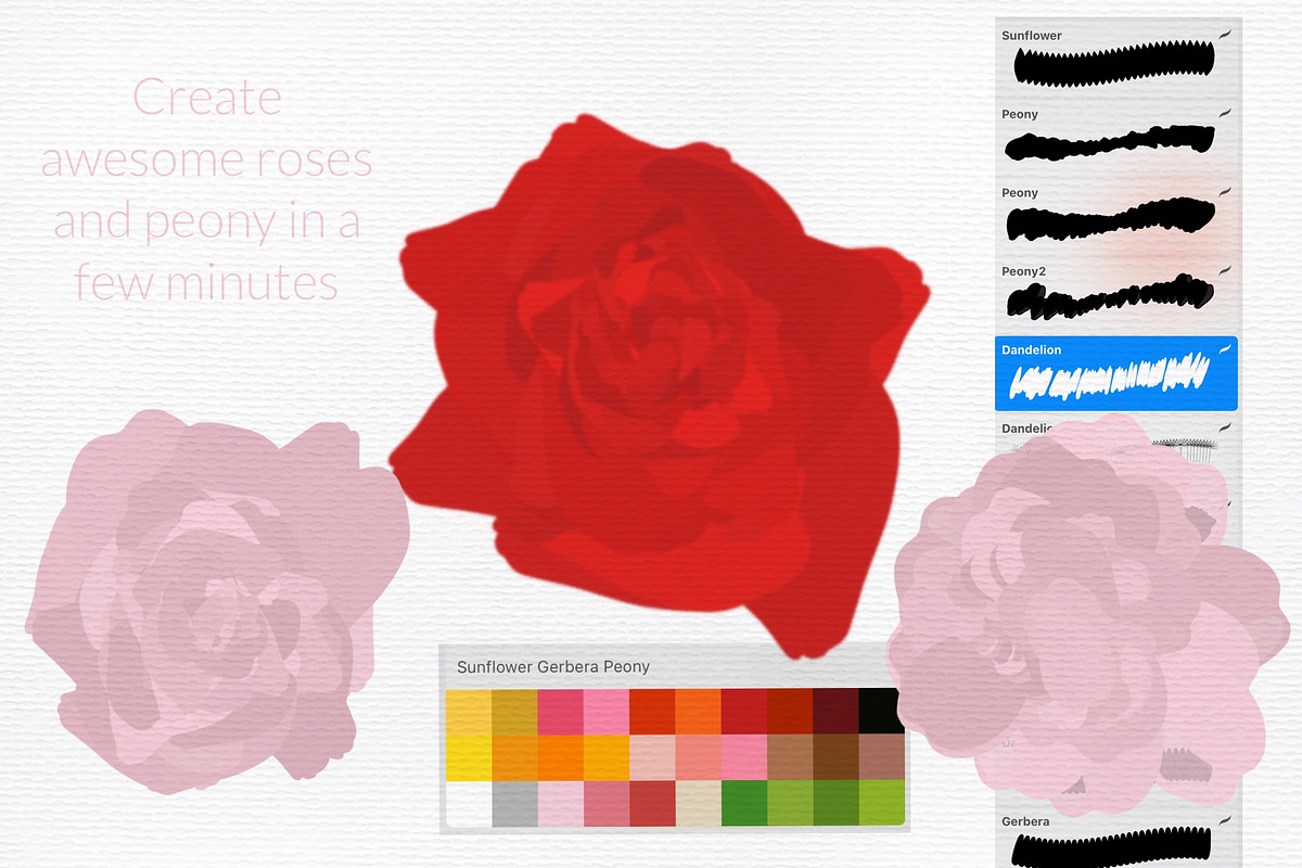 Flower power Procreate brushes set, a Brush Add-On by Let's Art (Photo 2 of 6)