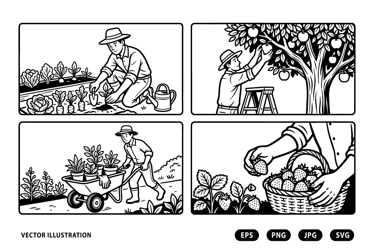 Activities of a male gardener, a Person Illustration by Vectorlina (Photo 1 of 3)