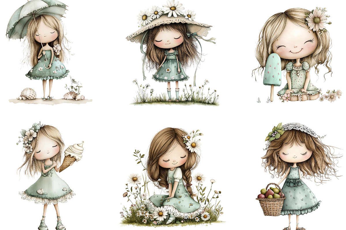 Whimsical Summer Girls Clipart, an Illustration by Designking (Photo 3 of 5)