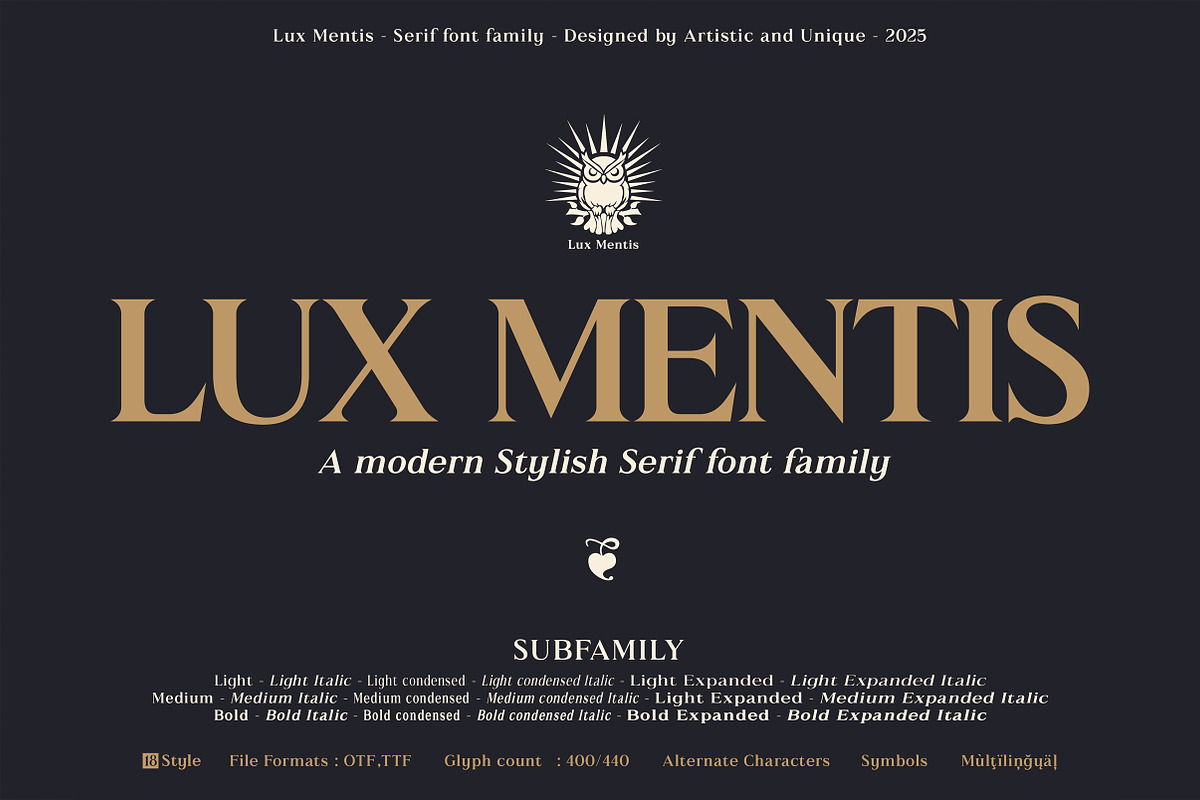 Lux Mentis - Serif Font Family, a Serif Font by Artistic & Unique (Photo 2 of 15)