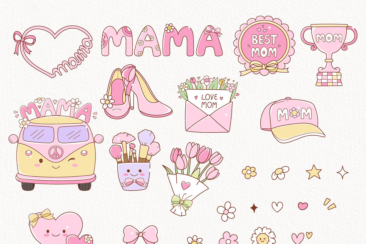 Retro Mother's Day Clipart, Girly, a Seasonal Illustration by TitaLivingArt (Photo 3 of 9)
