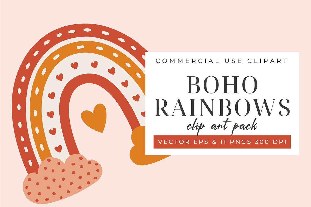 Boho Rainbows Clipart & Vector, an Illustration by Printable Pretty Studio (Photo 3 of 4)
