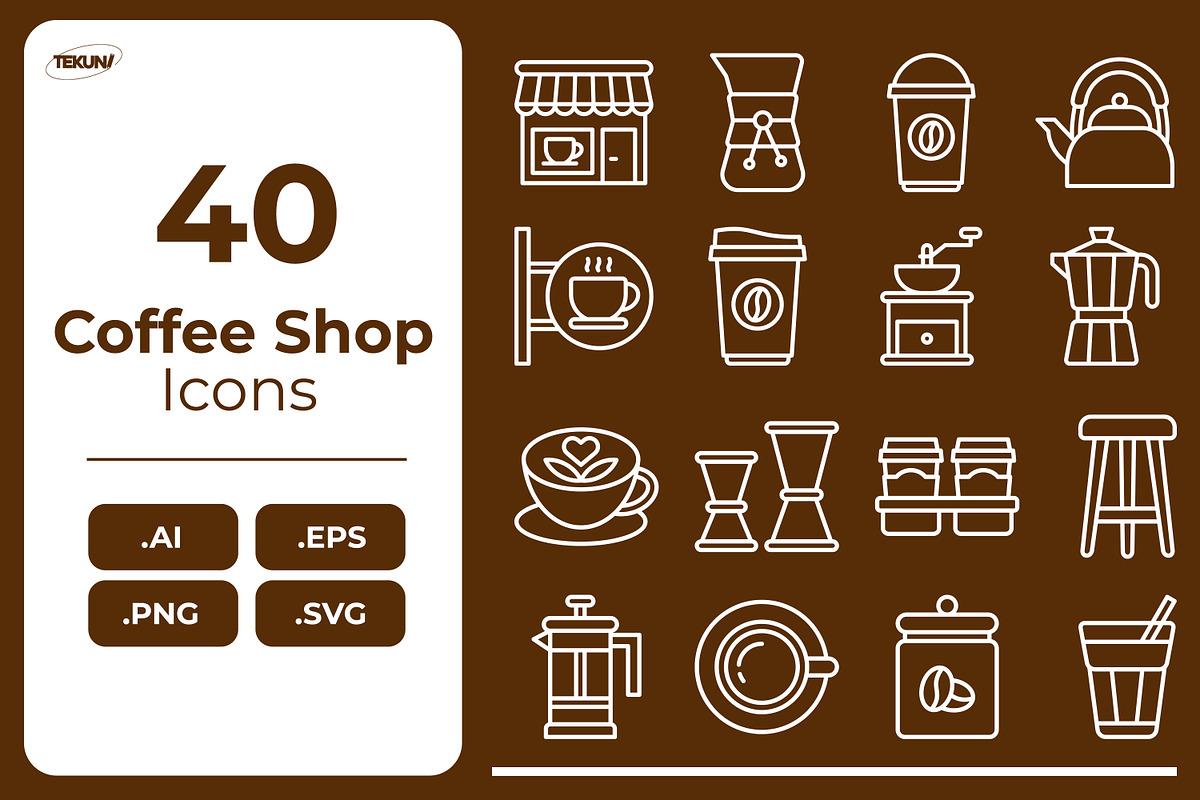 Coffee Shop Icon Set, an Outline Icon by Tekuni (Photo 1 of 9)
