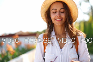 Charming Woman Tourist In White