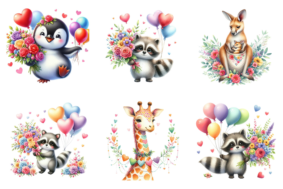 Cute Valentine Animal Clipart Bundle, an Illustration by SinaCreation (Photo 4 of 11)
