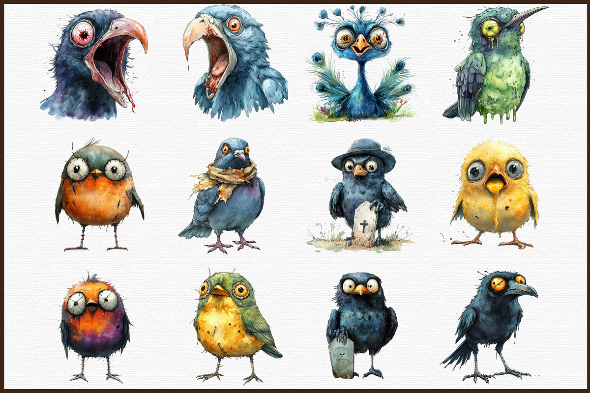 Zombie Birds Clipart, Quirky Hallow, an Illustration by Sublimation Artist (Photo 3 of 6)