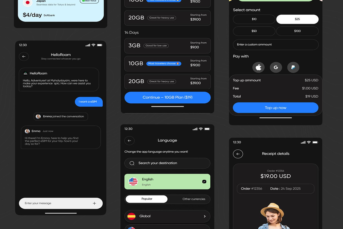 Global Esim App Product Ui Kit Dark, an UI Kit Template by Lumina_ui_ux202 (Photo 3 of 8)