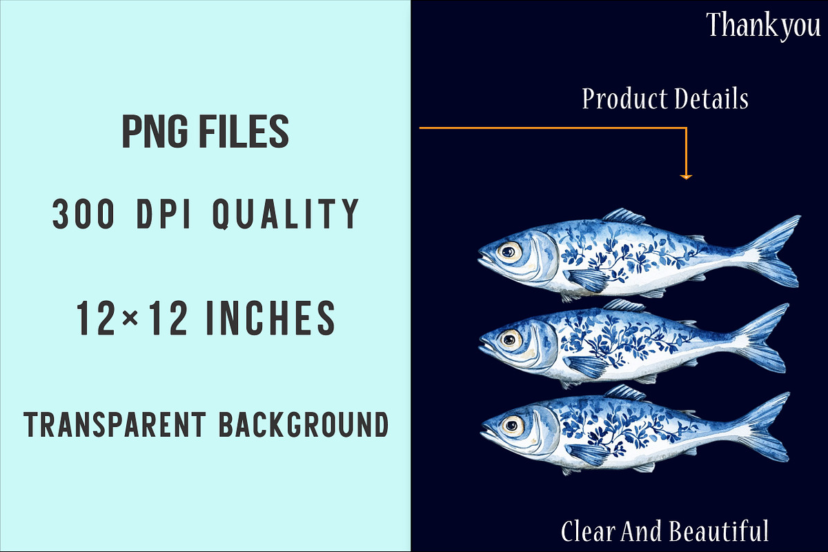 Blue Toile Sardines PNG, an Illustration by SinaCreation (Photo 4 of 5)