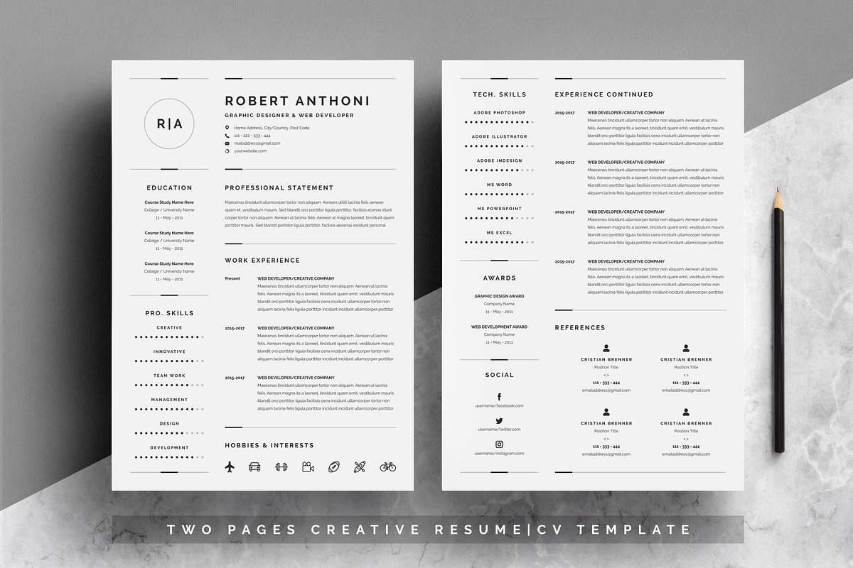 3 Pages Clean Resume/CV Template, a Resume Template by WhiteGraphic (Photo 2 of 4)