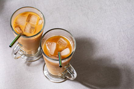 Iced coffee with metal straws