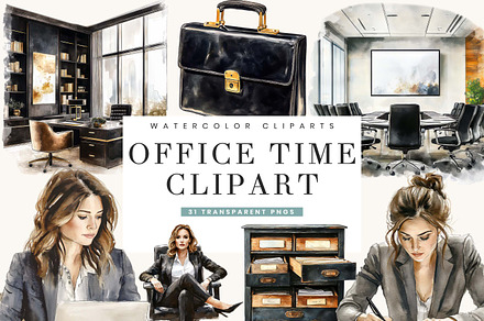 Watercolor Office Time Clipart