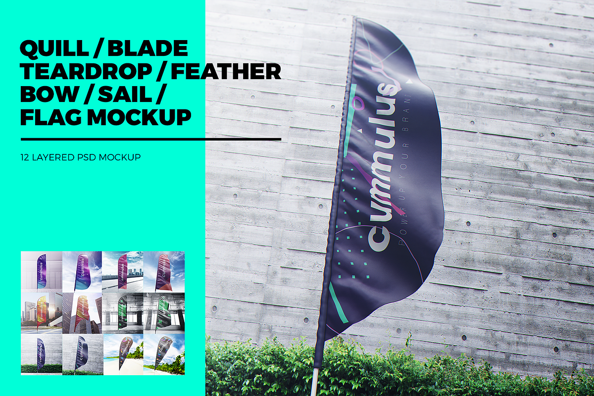 Quill Feather Bow Sail Flag MockUp, an Advertising Mockup by coloformia (Photo 1 of 15)