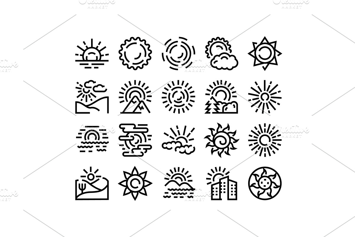 Sun and weather line art icon set, an Illustration by pikepicture