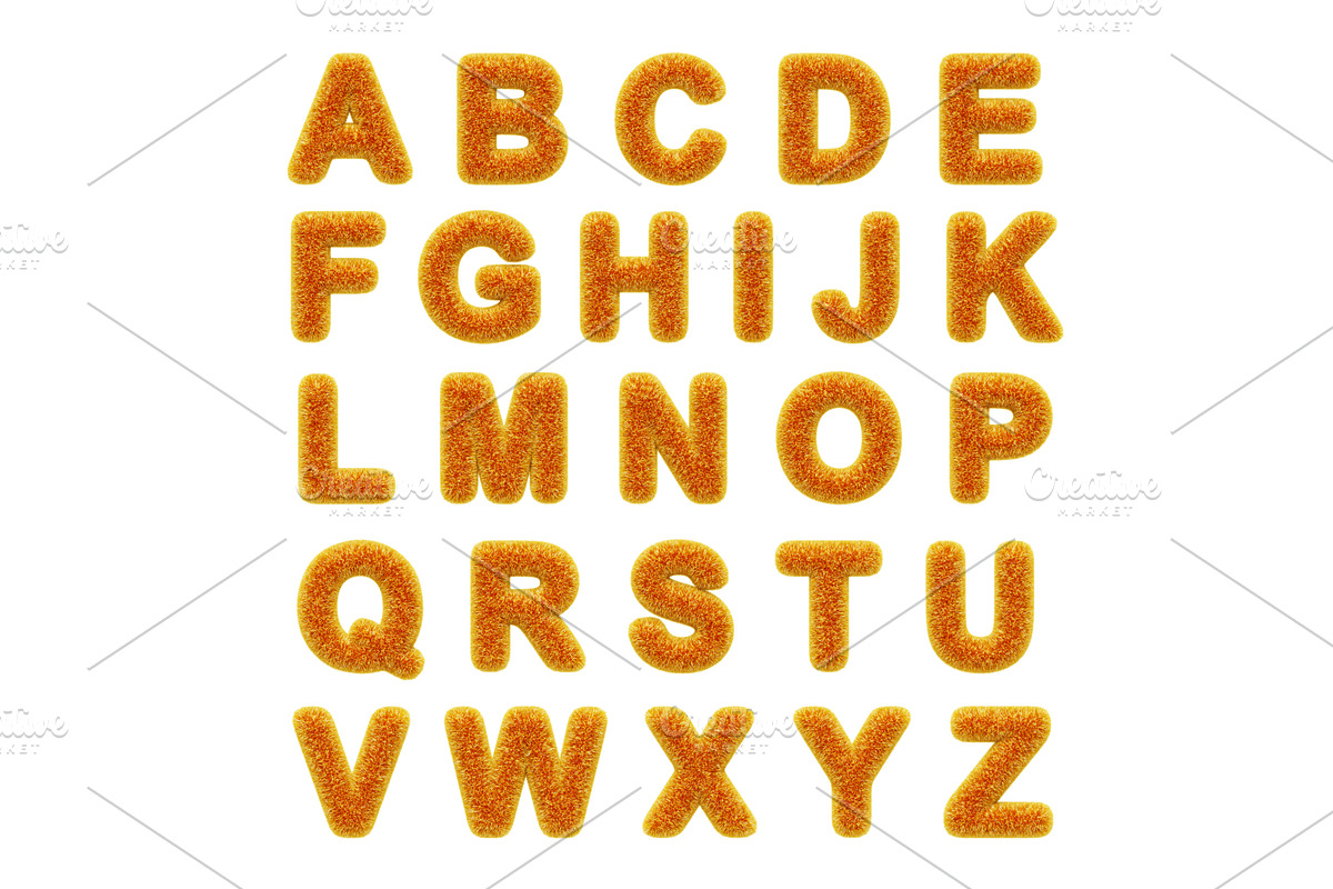 3d fur fluffy alphabet with yellow, an Animal 3D Model by Marozhkastudio