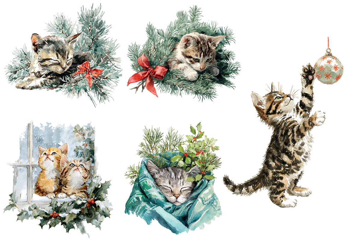Christmas Cats Holiday Cats, an Illustration by Designworld (Photo 4 of 5)