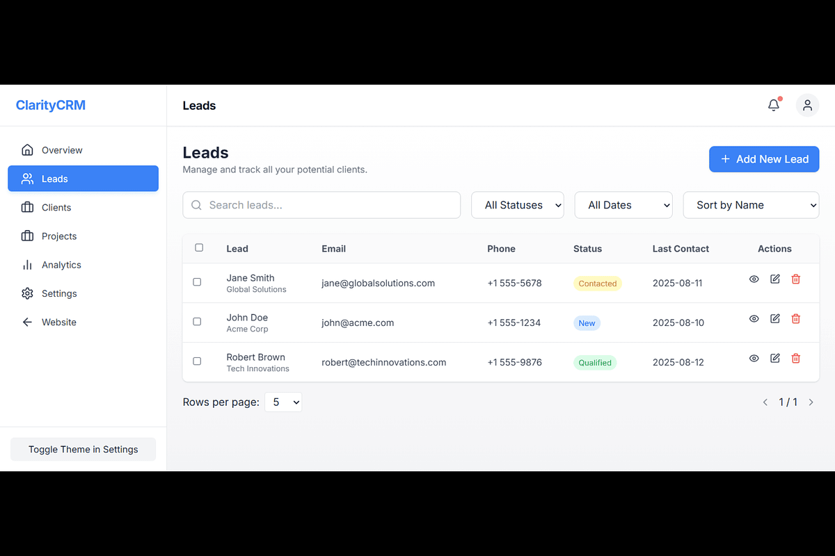 ClarityCRM – SaaS Dashboard Template, a React Template by EmmanuelNdeche (Photo 17 of 17)