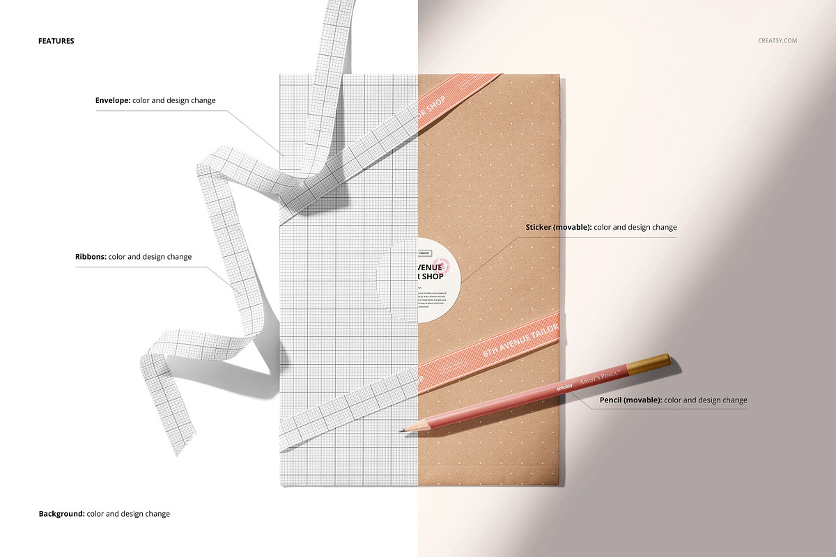 Shipping Envelope & Ribbons Mockup, a Merchandise Mockup by creatsy5 (Photo 3 of 6)