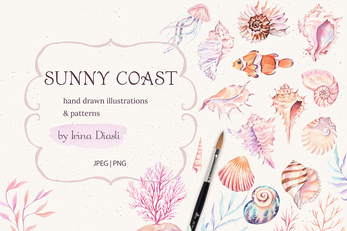 Sunny Coast Watercolor Set, a Seasonal Illustration by Irina Diasli (Photo 1 of 13)