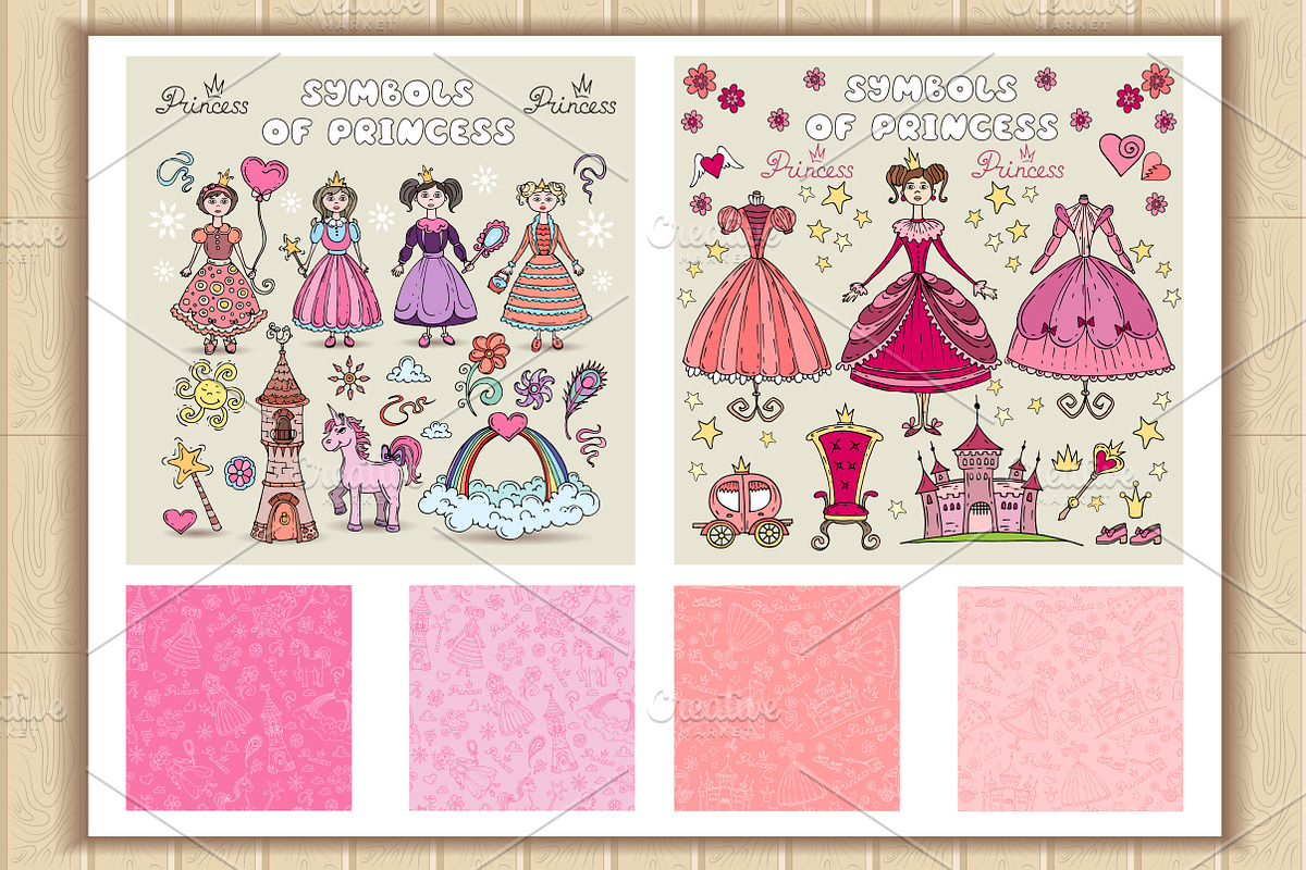 Set of hand drawn princess symbols preview 3
