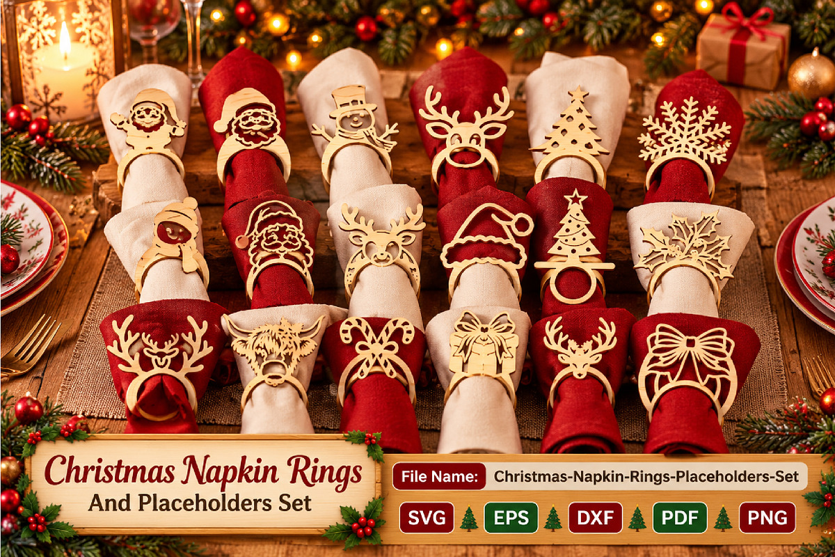 Christmas Napkin Rings Laser Cut SVG, an Object Graphic by DreamCafeArt (Photo 1 of 7)