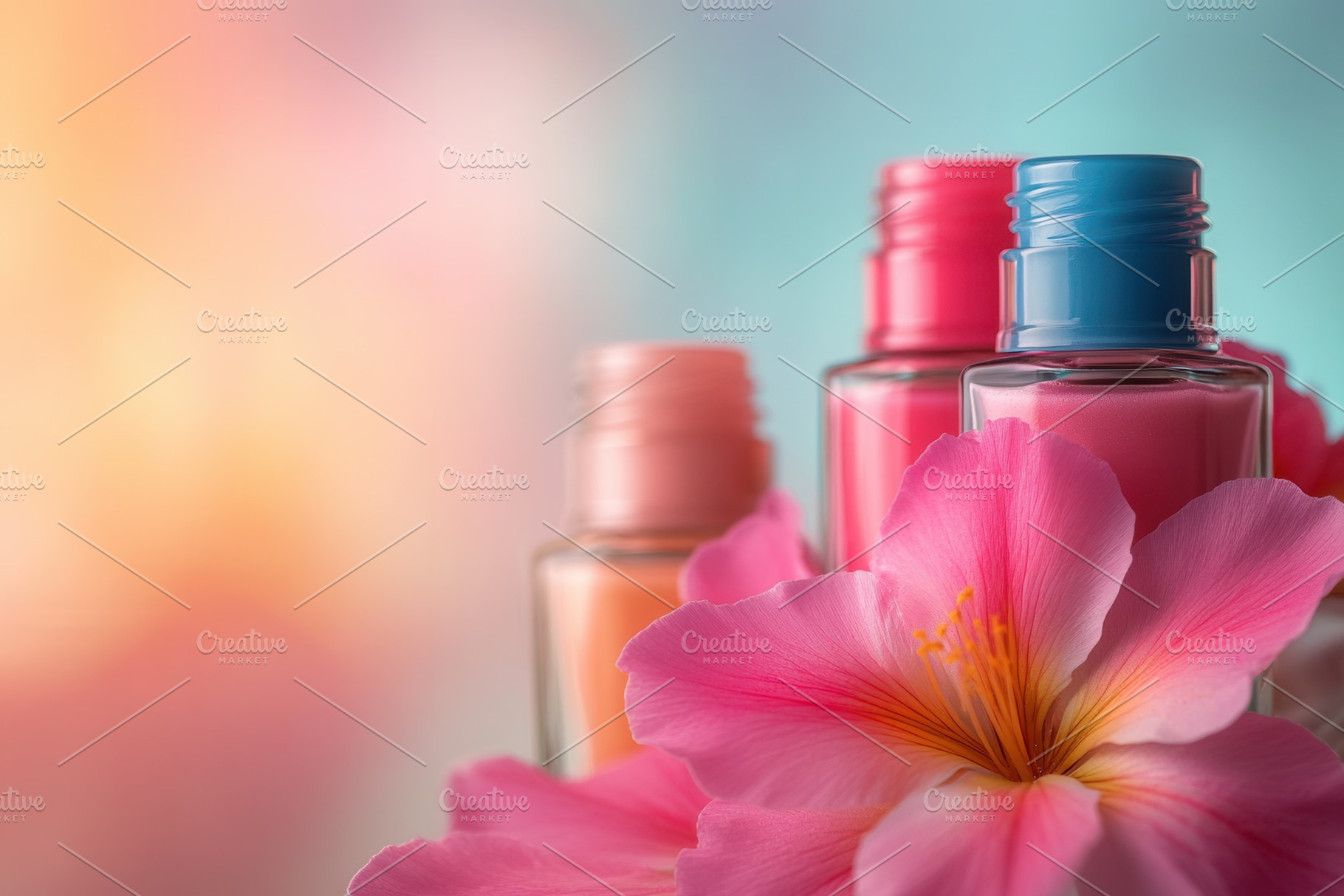 Vibrant nail polish bottles, a Photo by Pavel_design