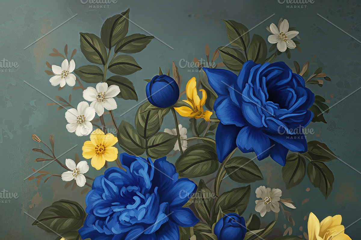 Elegant Vintage Roses on Dark Teal, a Decorative Illustration by Virgo Studio
