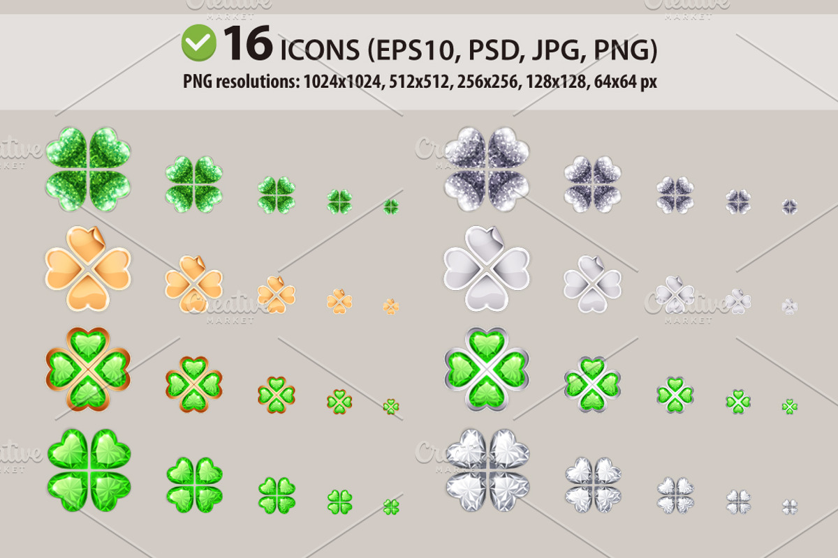 Vector Golden and Silver Clovers preview 3