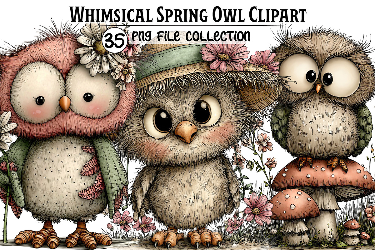 Whimsical Spring Owl Clipart, an Illustration by Dream Creation (Photo 1 of 7)