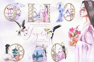 Watercolor Yugen Clipart Set