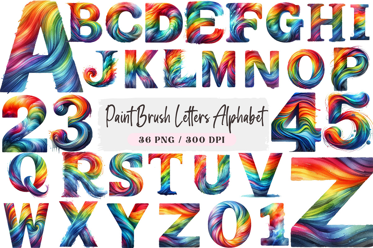 Paint Brush Letters Alphabet PNG, an Illustration by DreamArtGraphic (Photo 1 of 4)