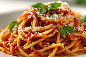 Tomato herb pasta dish, a Photo by Beautiful things