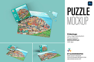 Puzzle Mockup - 12 views, a Packaging Mockup by Illusiongraphic