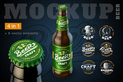 4 Mockup Bottle of beer. + emblems, a Product Mockup by SODESIGN (Thumbnail 1 of 5)