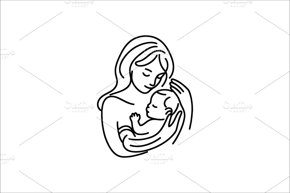 Line Art of Loving Mom and Baby, a Branding & Logo Template by Vectorium Studio