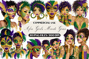 Afro Girls Mardi Gras Clipart, an Illustration by Black Bird Studio (Thumbnail 1 of 6)