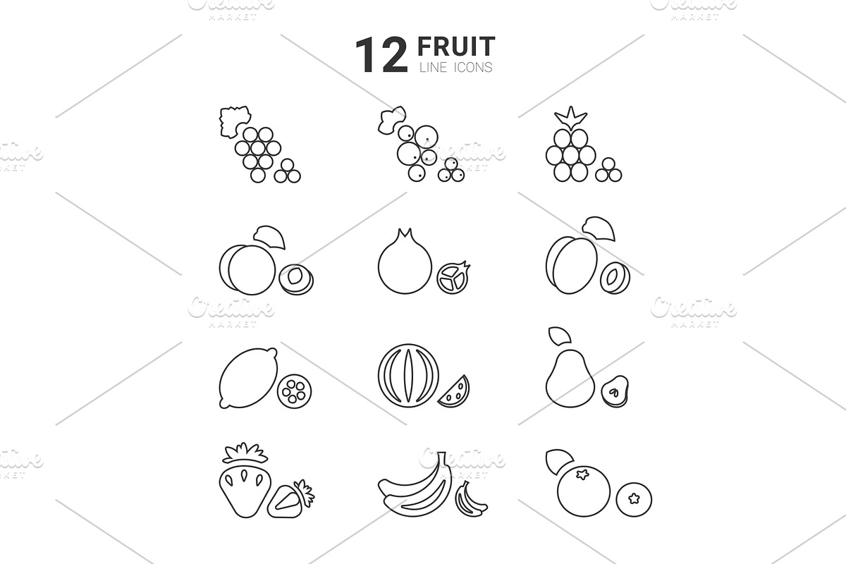 Collection of twelve line icons, a Food Illustration by okskukuruza