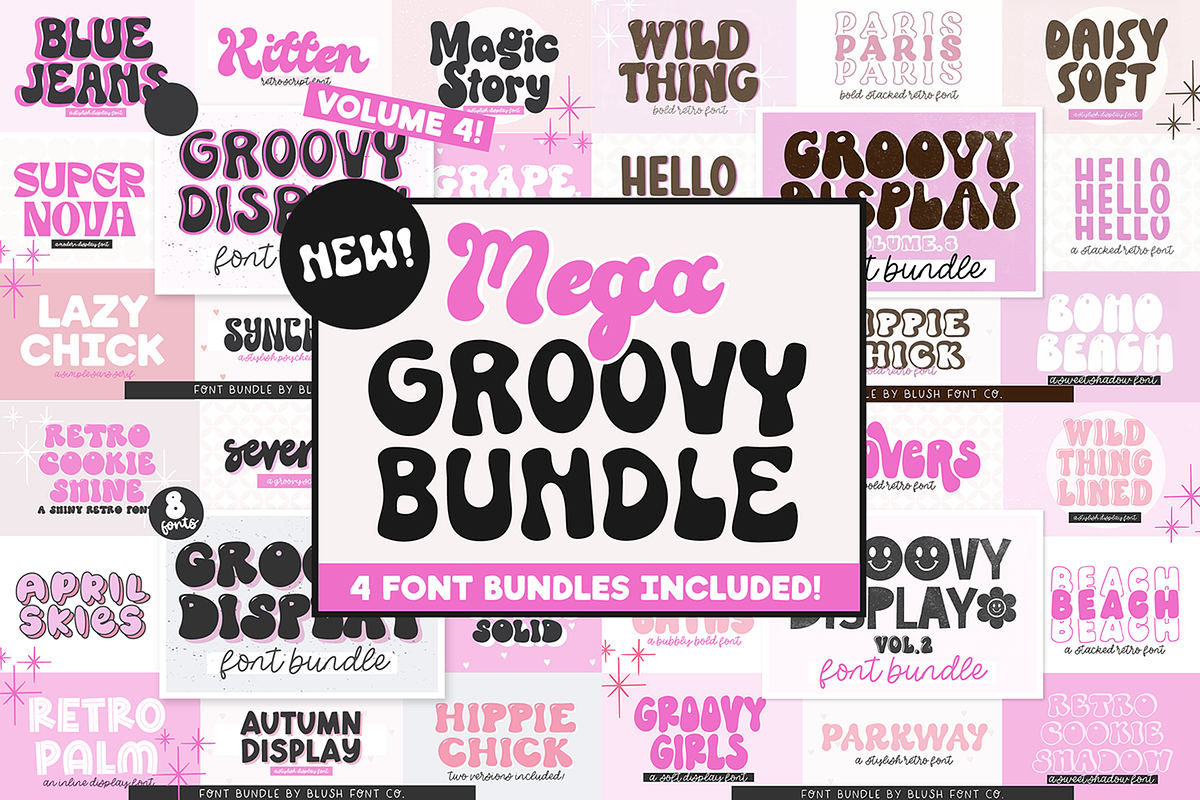 MEGA GROOVY RETRO FONT BUNDLE, a Font by Blush Font Co. (Photo 1 of 5)