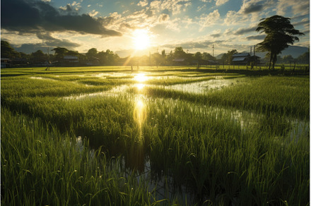 sunlight shining through rice plants, a Nature Photo by studioworkstock