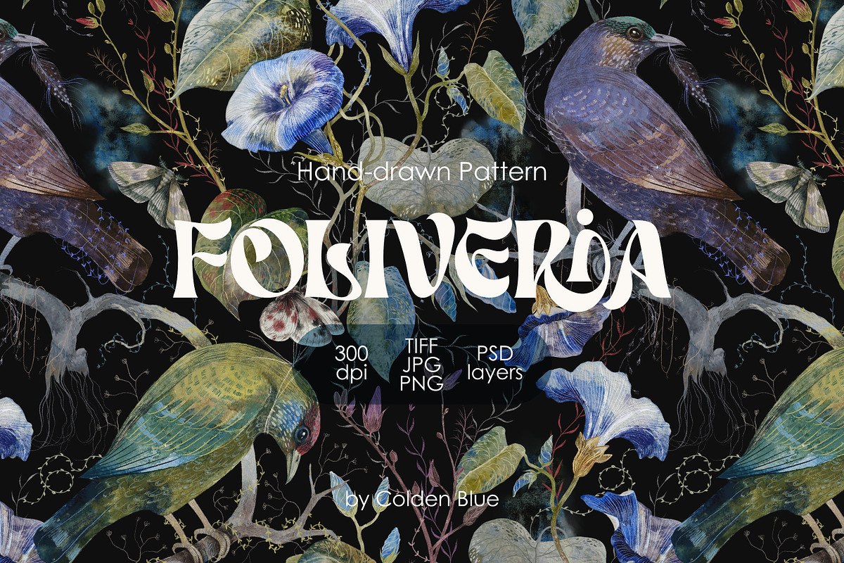 Foliveria. Hand-drawn Floral Pattern, a Pattern Graphic by Colden Blue (Photo 1 of 15)