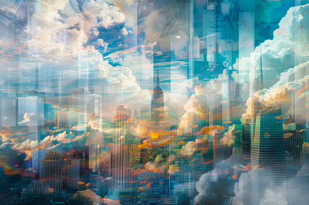 The skyline features tall buildings, a Photo by Tanuart