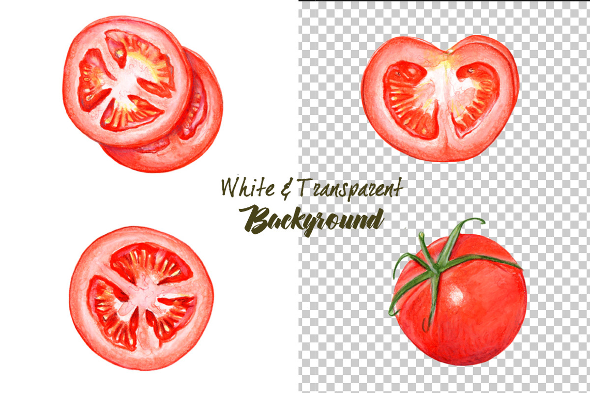 Whole & Sliced Tomates | 6 Clip-arts, a Food Illustration by Miriam Figueras (Photo 3 of 3)