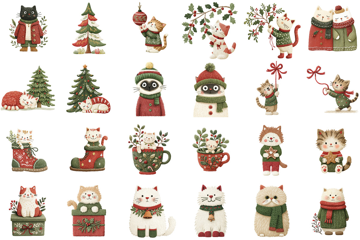 Watercolor Christmas Cat Clipart, an Illustration by DreamCafeArt (Photo 2 of 6)